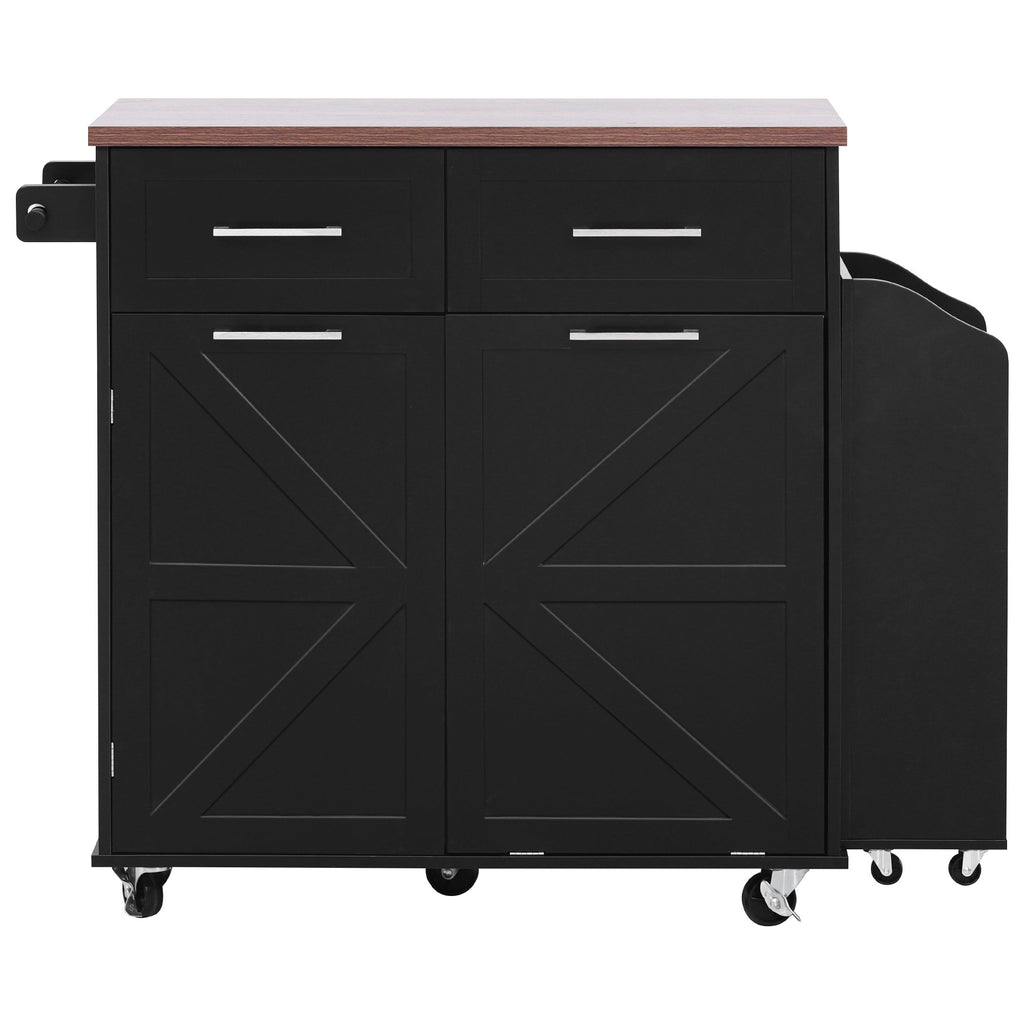 K&K 47.2' Farmhouse Kitchen Island with Drop Leaf, Kitchen Storage Island with Removable Side Racks, Two Drawers, Rolling Kitchen Cart on Wheels with Towel Rack, for Home, Kitchen, Dining Room, Black - Grand Goldman Shop
