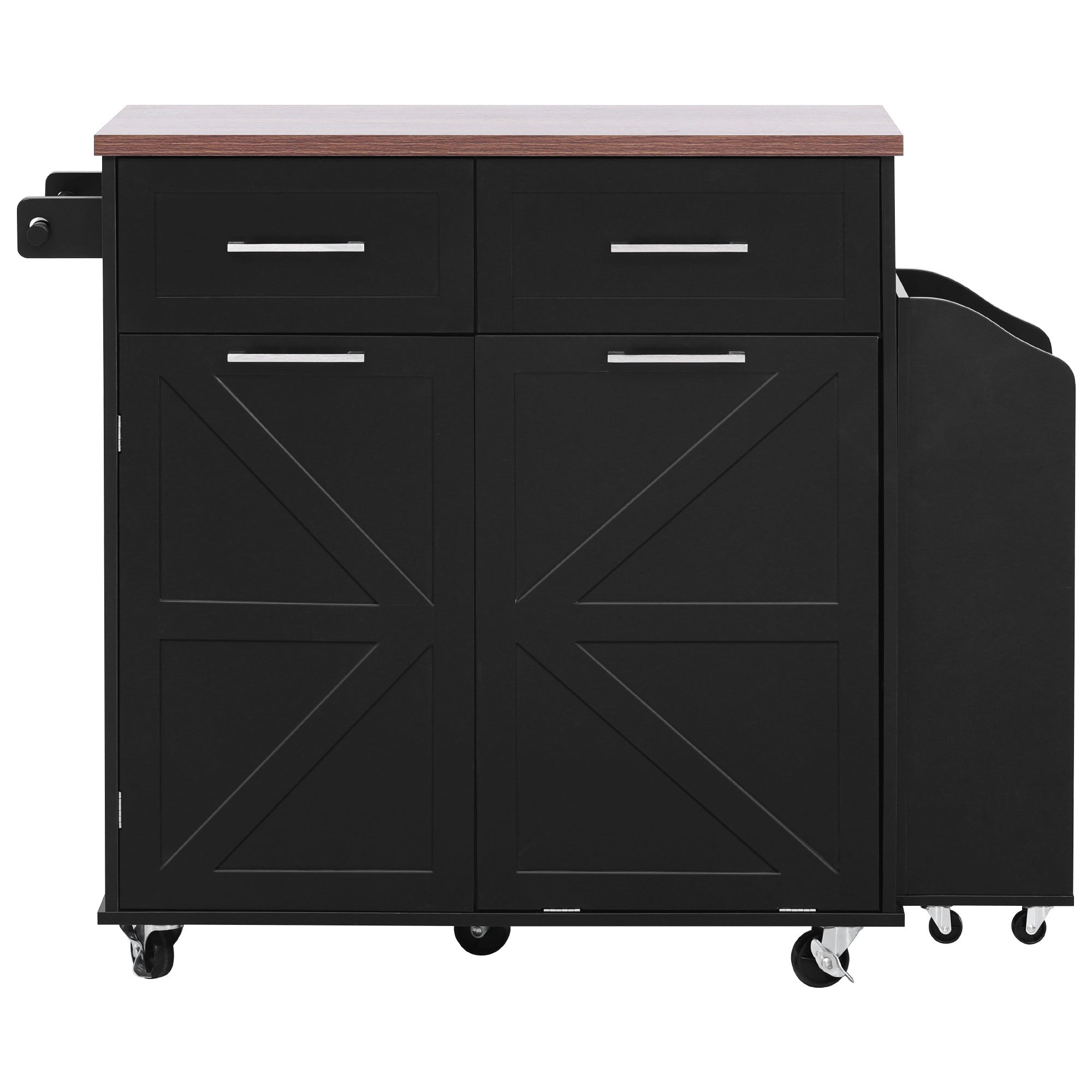 K&K 47.2' Farmhouse Kitchen Island with Drop Leaf, Kitchen Storage Island with Removable Side Racks, Two Drawers, Rolling Kitchen Cart on Wheels with Towel Rack, for Home, Kitchen, Dining Room, Black - Grand Goldman Shop