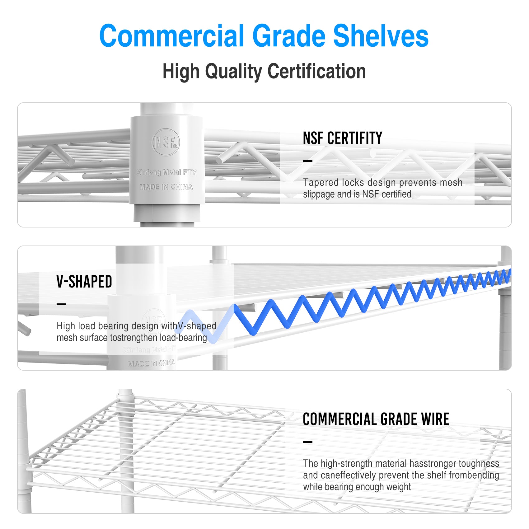 3 Tier Wire Shelving Unit, 1050 LBS NSF Height Adjustable Metal Garage Storage Shelves, Heavy Duty Storage Wire Rack Metal Shelves - White - Grand Goldman Shop