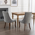 Rayon Cloth Flocking Linen Dining Chairs Channel Kitchen Dinner Chair Comfy Fabric Upholstered Accent Chair for Dining Room with Curved Solid Wood Legs,Set of 2 (Gray), SW1847GY - Grand Goldman Shop