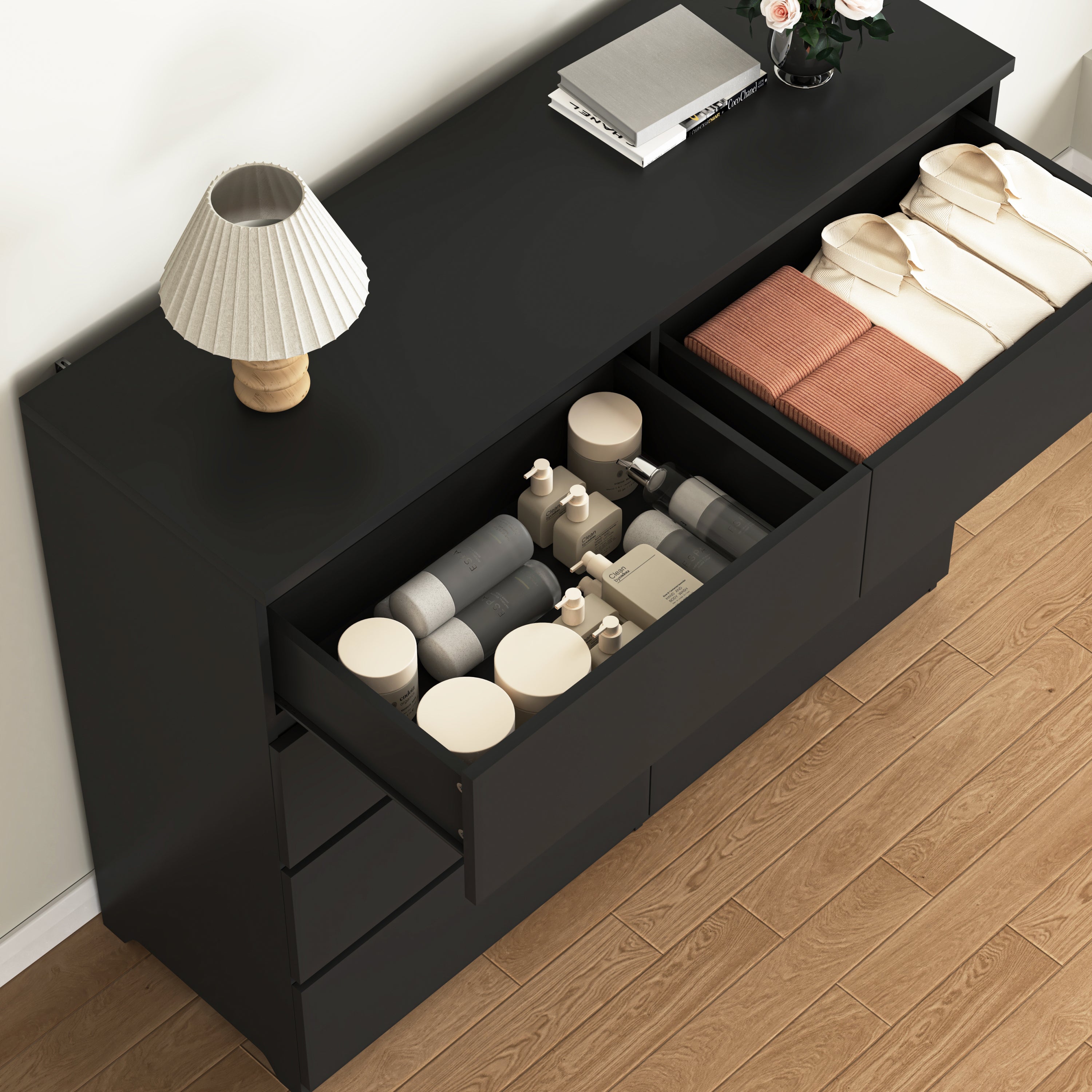 8 Drawers Dresser for Bedroom, Wood Bedroom Dresser Modern Drawer Chest, 8 Chest of Drawer, Tall Dresser for Closet, Dressers Organizer for Living Room, Closet,Black - Grand Goldman Shop