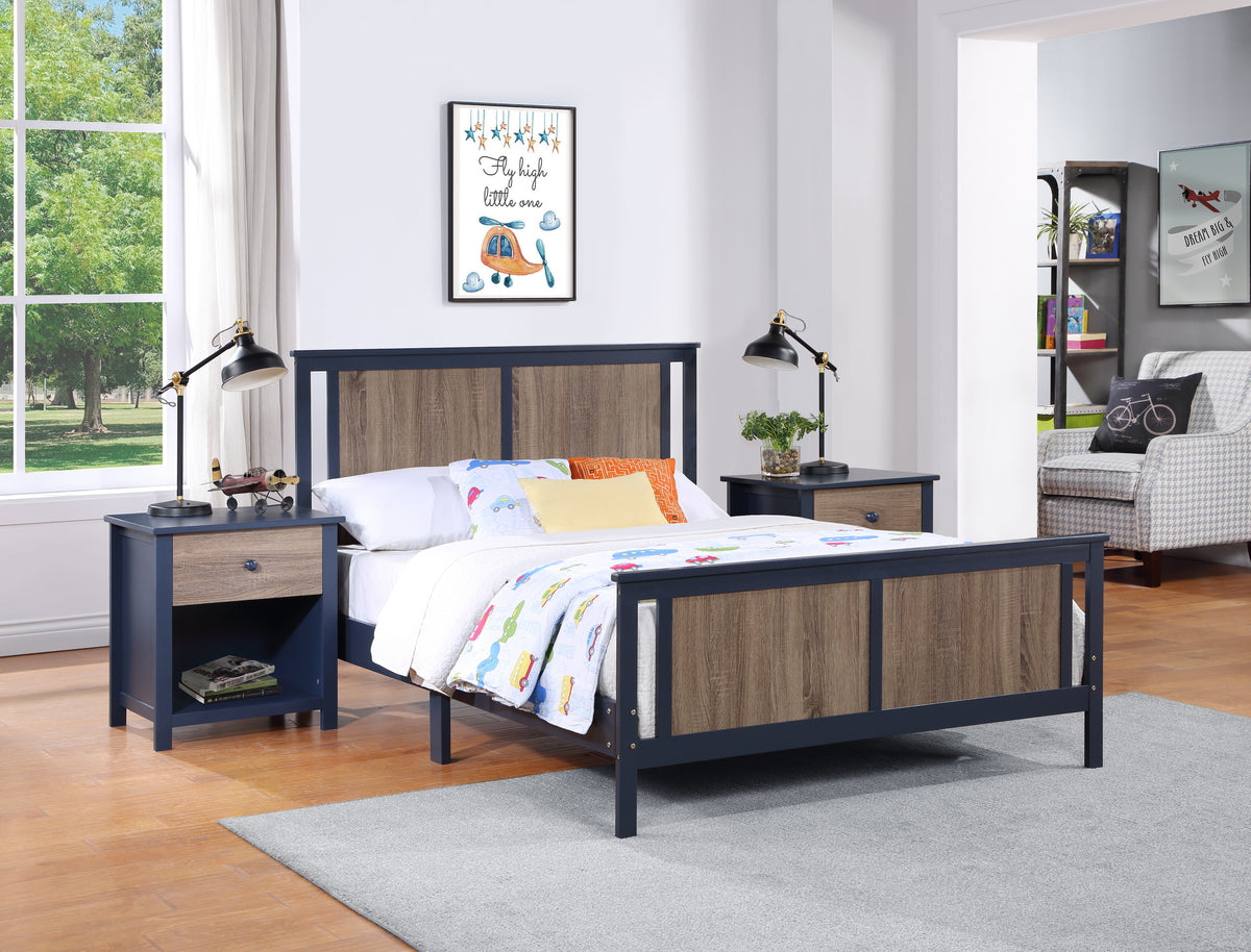 Connelly Full Bed Midnight Blue/Vintage Walnut - Grand Goldman