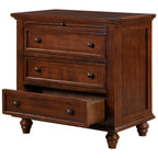 U_STYLE 27.6''Nightstand with Pine Wood veneer , Fashion Bedside Cabinet with 3 Drawers and pull-out tray, Minimalist Sofa Side Table with rubber legs and Metal handle for Bedroom Sofa Couch Office - Grand Goldman Shop