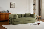 Convertible Sleeper Sofa Bed with Cylindrical Pillow, Corduroy Folding Mattress Couch with Fixed-Shape Frame, Floor Sofa Lounge Couch for Living Room Bedroom (Green) - Grand Goldman Shop