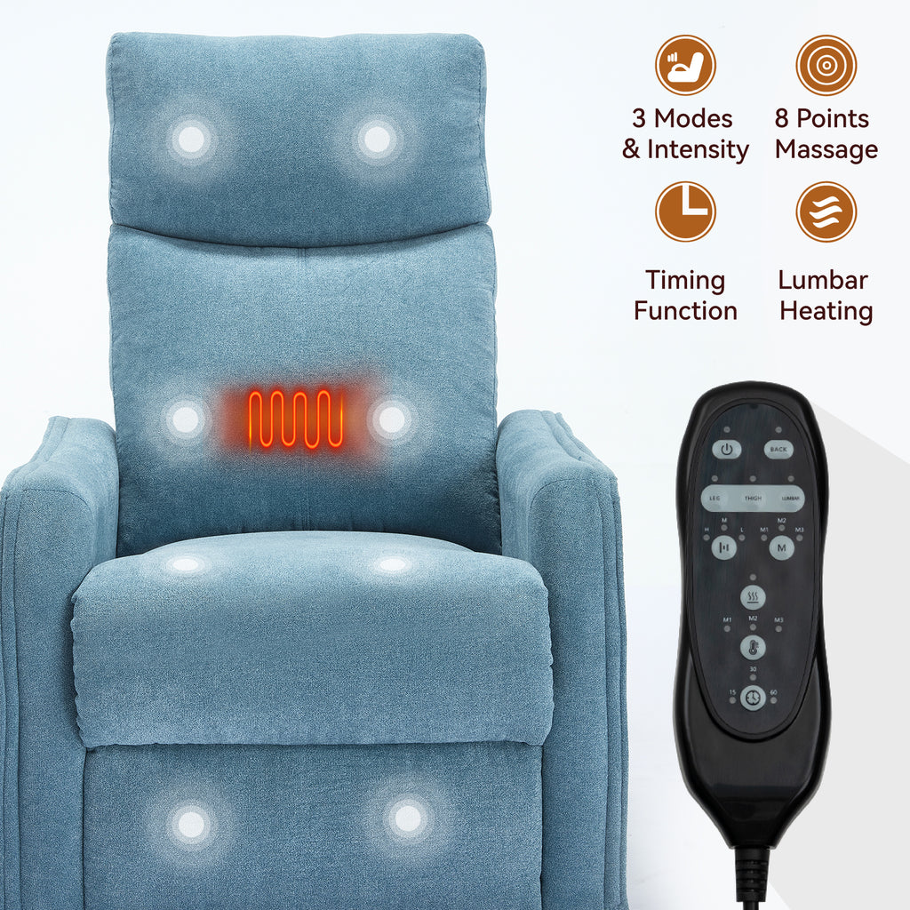 Heat Massage Manual Recliner Chair with Rocker and Swivel in Fabric for Living Room, Blue - Grand Goldman Shop