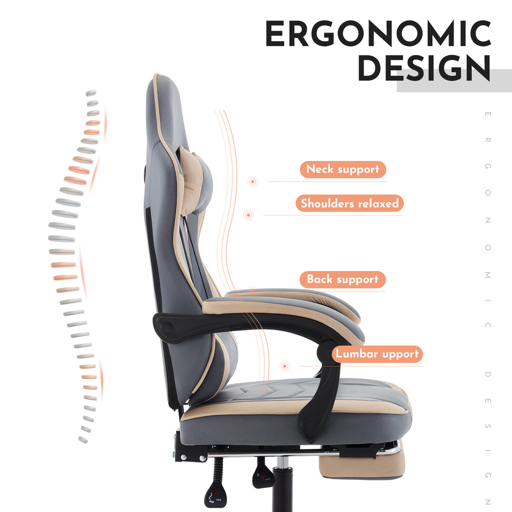 Gaming Chair, Ergonomic Computer Chair with Footrest and Massage Lumbar Support, Height Adjustable Swivel Video Game Chair fo