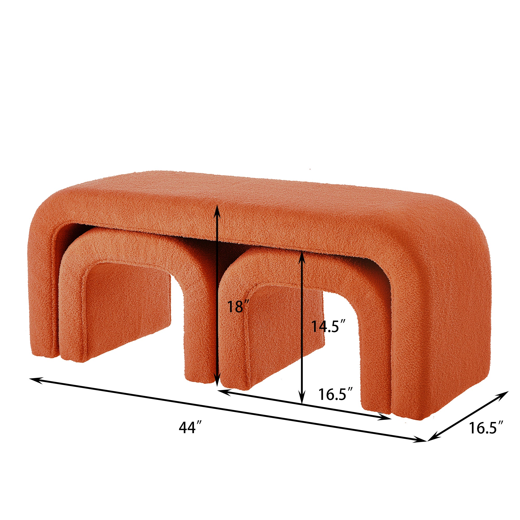 Set of 3 U-Shaped Modern Bench Teddy  Ottoman Bench for Entryway, Bedroom End of Bed, Set of 3 Small Sofa Footrest Extra Seating for Living Room, 44+18 Inch Bench Bench & Ottoman- Orange - Grand Goldman Shop