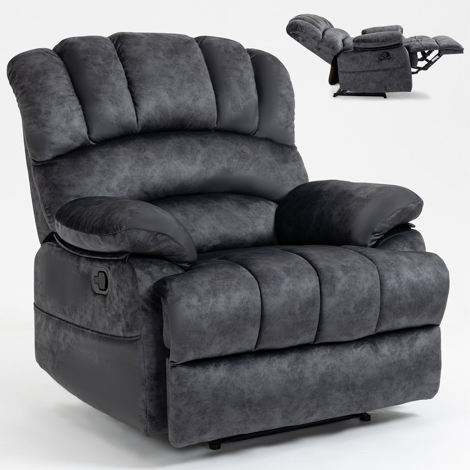 Large Manual Recliner Chair in Fabric for Living Room, Grey - Grand Goldman Shop