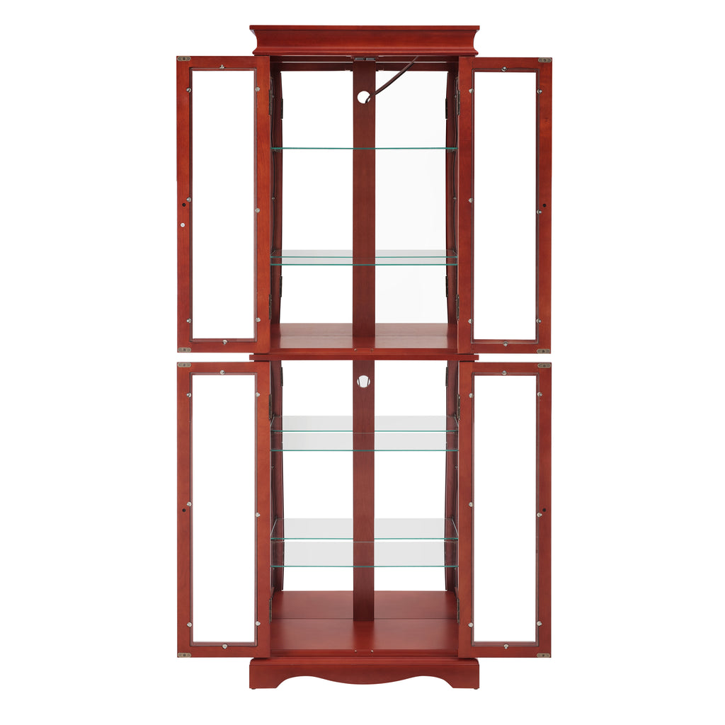 Lighted Glass Curio Display Cabinet,Display Cabinet,Glass Storage Cabinet Glass Wine cabinet Wood Frame Toy Display for Living Room, Kitchen, Pantry light bulb included Cherry - Grand Goldman Shop