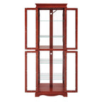 Lighted Glass Curio Display Cabinet,Display Cabinet,Glass Storage Cabinet Glass Wine cabinet Wood Frame Toy Display for Living Room, Kitchen, Pantry light bulb included Cherry - Grand Goldman Shop