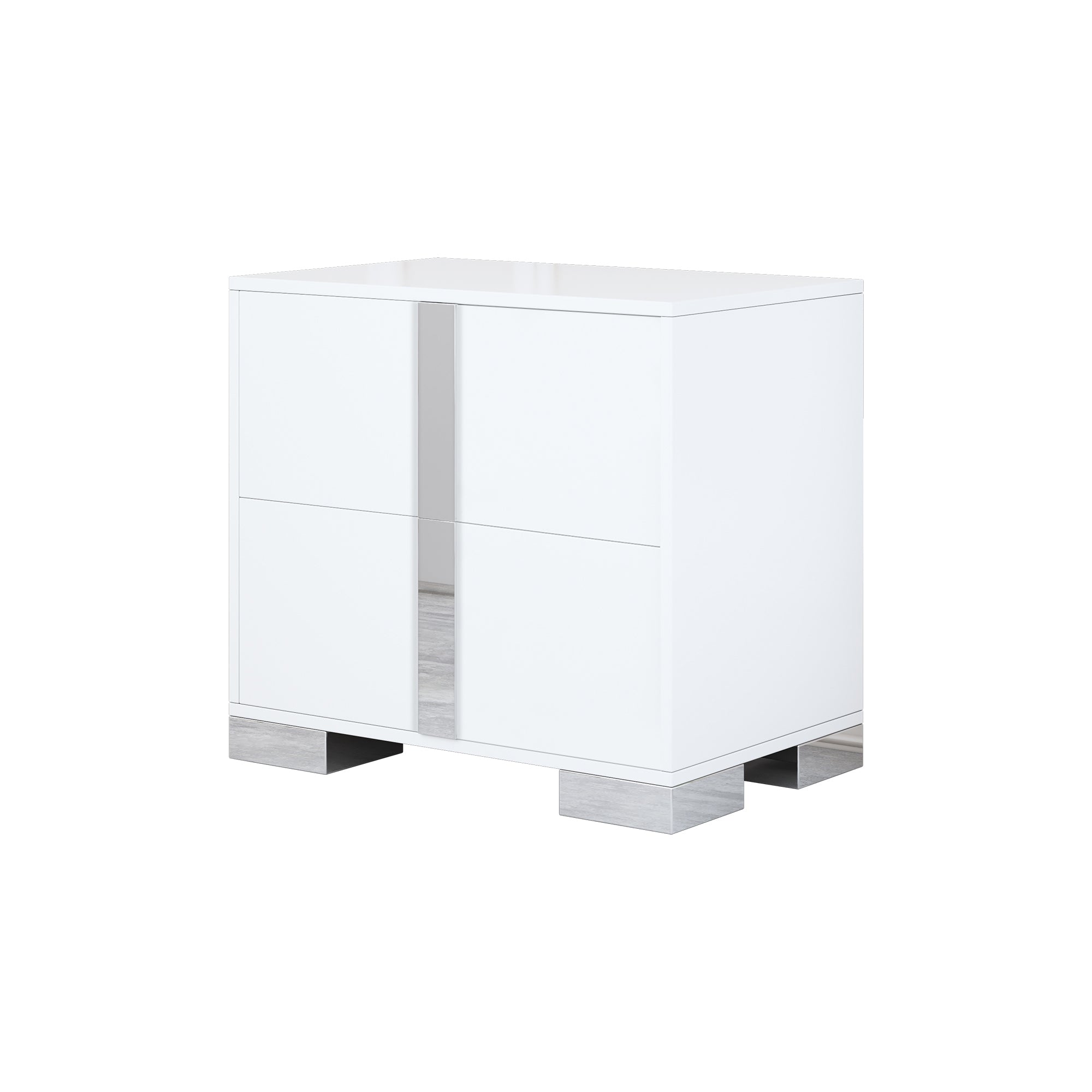 Elegant Nightstand with Metal Foot, Mirrored Bedside Table with 2 Drawers for Bedroom, Living Room, White (Old SKU: WF319353AAK) - Grand Goldman Shop