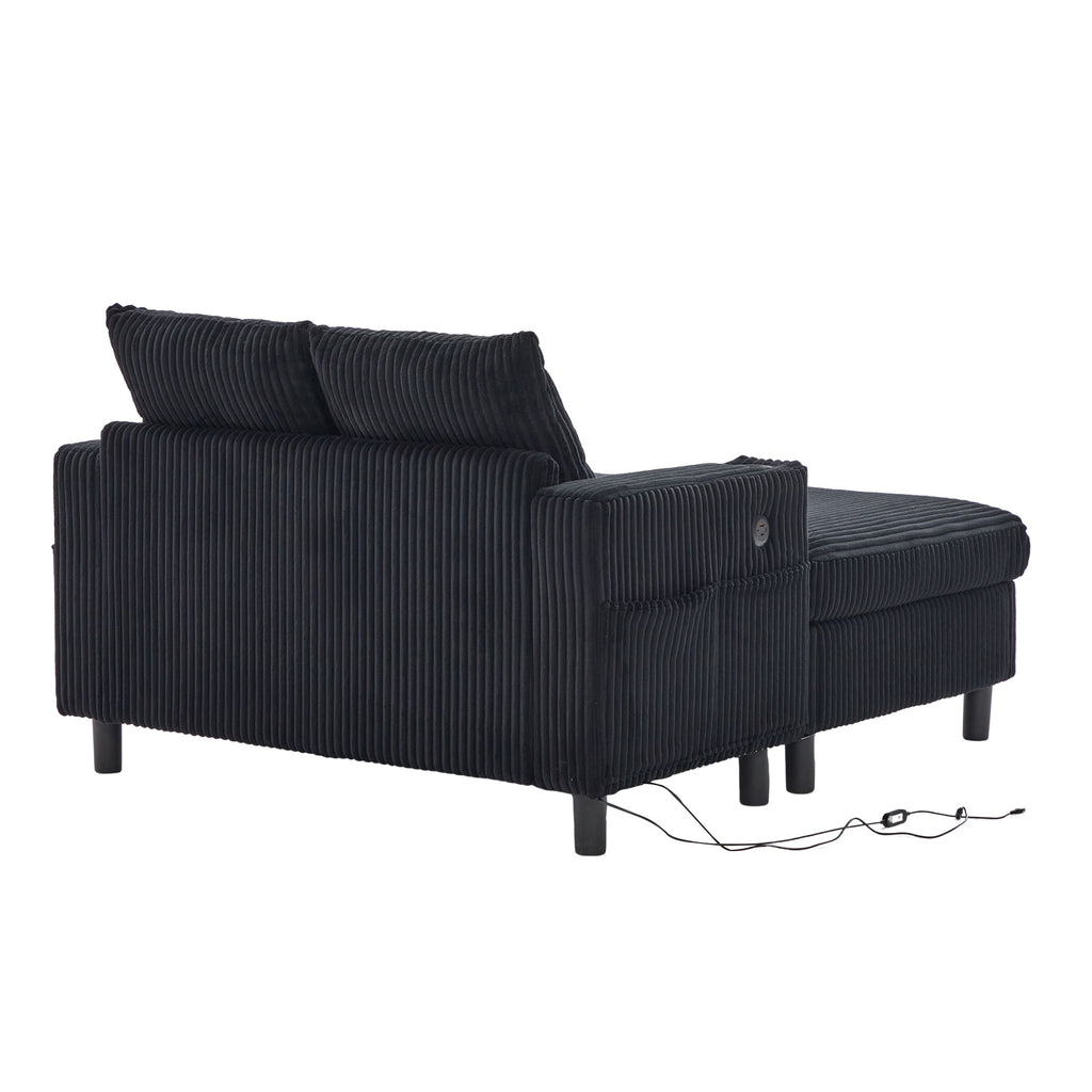 UNITED WE WIN Modern Corduroy Oversized Recliner Sofa with Deep Seat, 3 Pillows, USB Charging, RGB LED Light Strip, Cup Holder, Side Pocket - Suitable for Living Room and Bedroom - Grand Goldman Shop