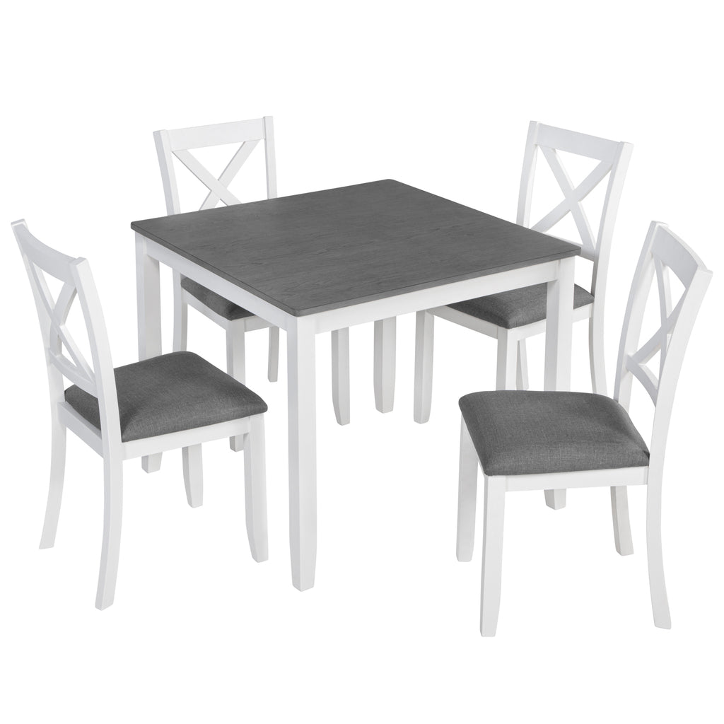 Modern 5-Piece Dining Table Set with 4 Chairs for Kitchen or Dining Room – Grey & White Two-Tone - Grand Goldman Shop