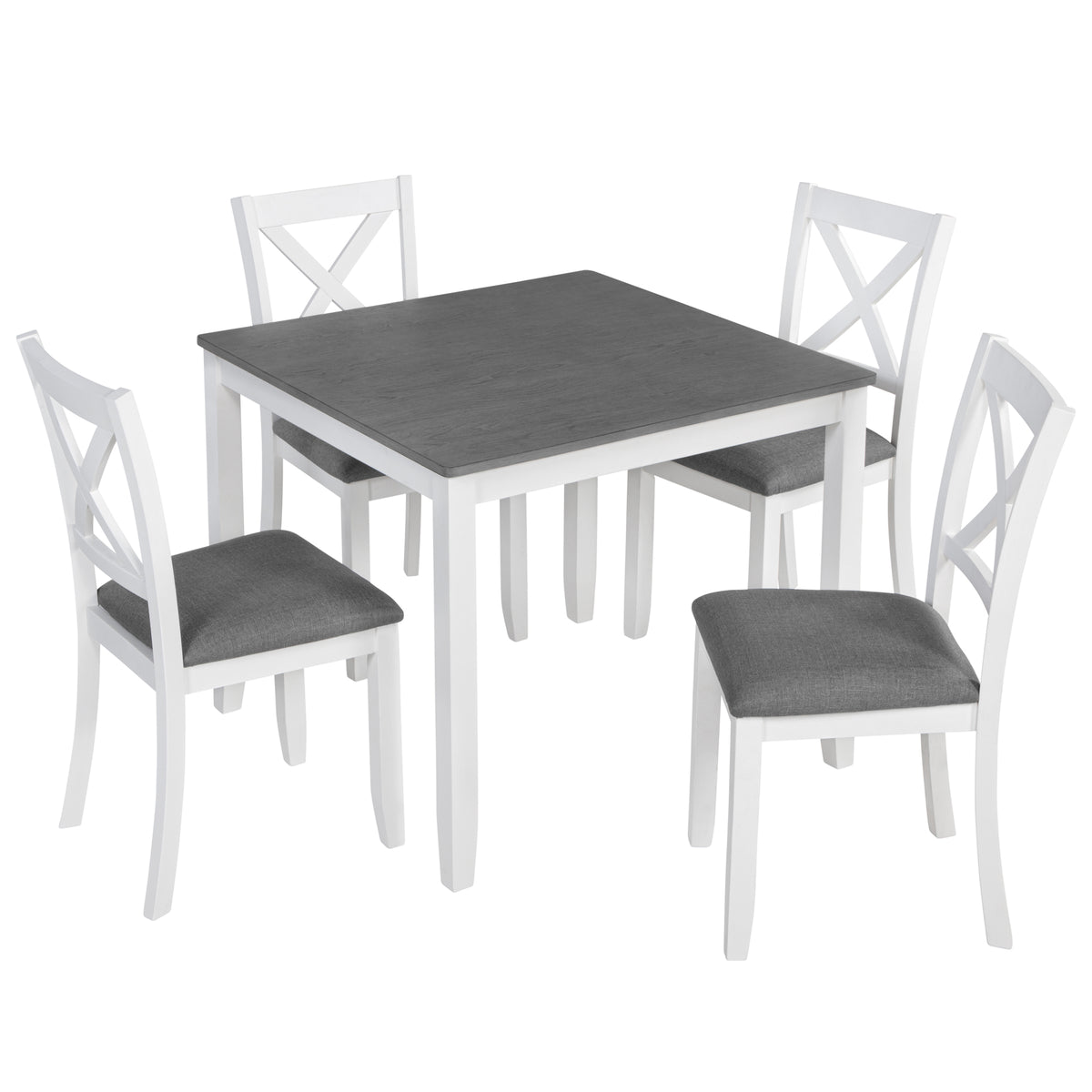Modern 5-Piece Dining Table Set with 4 Chairs for Kitchen or Dining Room – Grey & White Two-Tone - Grand Goldman Shop