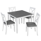 Modern 5-Piece Dining Table Set with 4 Chairs for Kitchen or Dining Room – Grey & White Two-Tone - Grand Goldman Shop