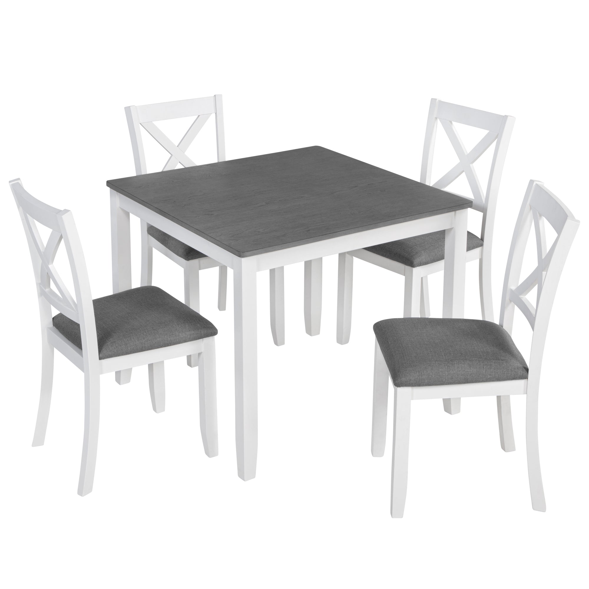 Modern 5-Piece Dining Table Set with 4 Chairs for Kitchen or Dining Room – Grey & White Two-Tone - Grand Goldman Shop