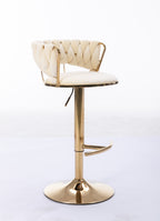 Set of 2  Bar Stools,with Chrome Footrest and Base Swivel Height Adjustable Mechanical Lifting Velvet + Golden Leg Simple Bar Stool-Cream - Grand Goldman Shop