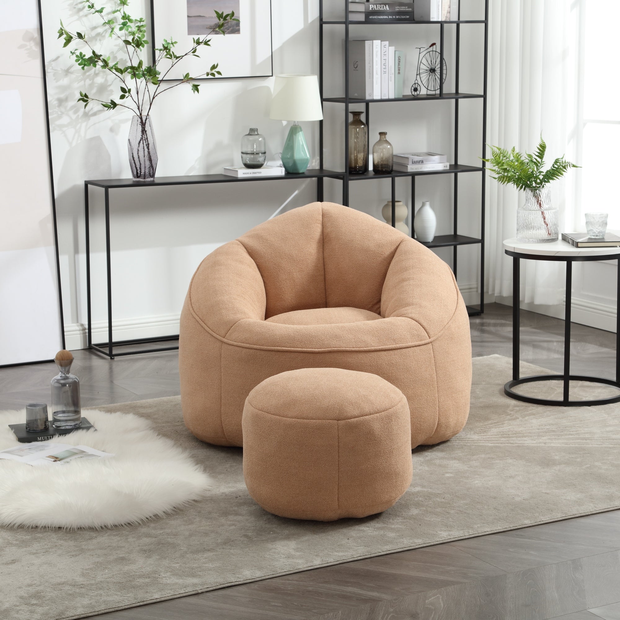 Bedding Bean Bag Sofa Chair with High-Pressure Foam and Footrest, Tan Microfiber - Grand Goldman Shop