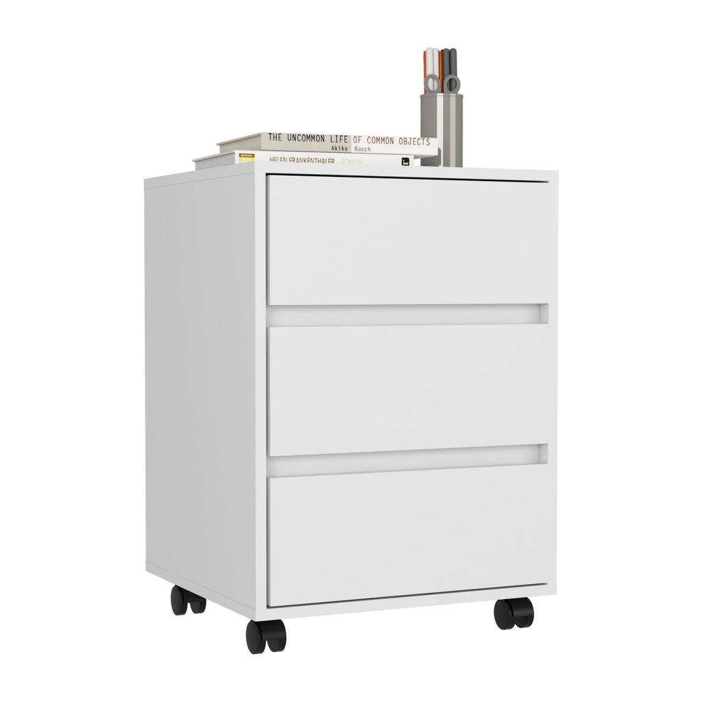 Three Drawers Bang, Filing Cabinet, Roller Blade Glide, White Finish - Grand Goldman