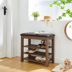 A height-adjustable shoe-changing bench made of high-quality wood, equipped with a comfortable seat and concealed storage space,Natural rubber wood,Brown - Grand Goldman Shop