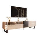 Modern TV Stand for 80'' TV with Double Storage Space, Media Console Table in Natural Wood Finish, Particle Board Construction, 70.9'' L x 15'' W x 19.7'' H - Grand Goldman Shop