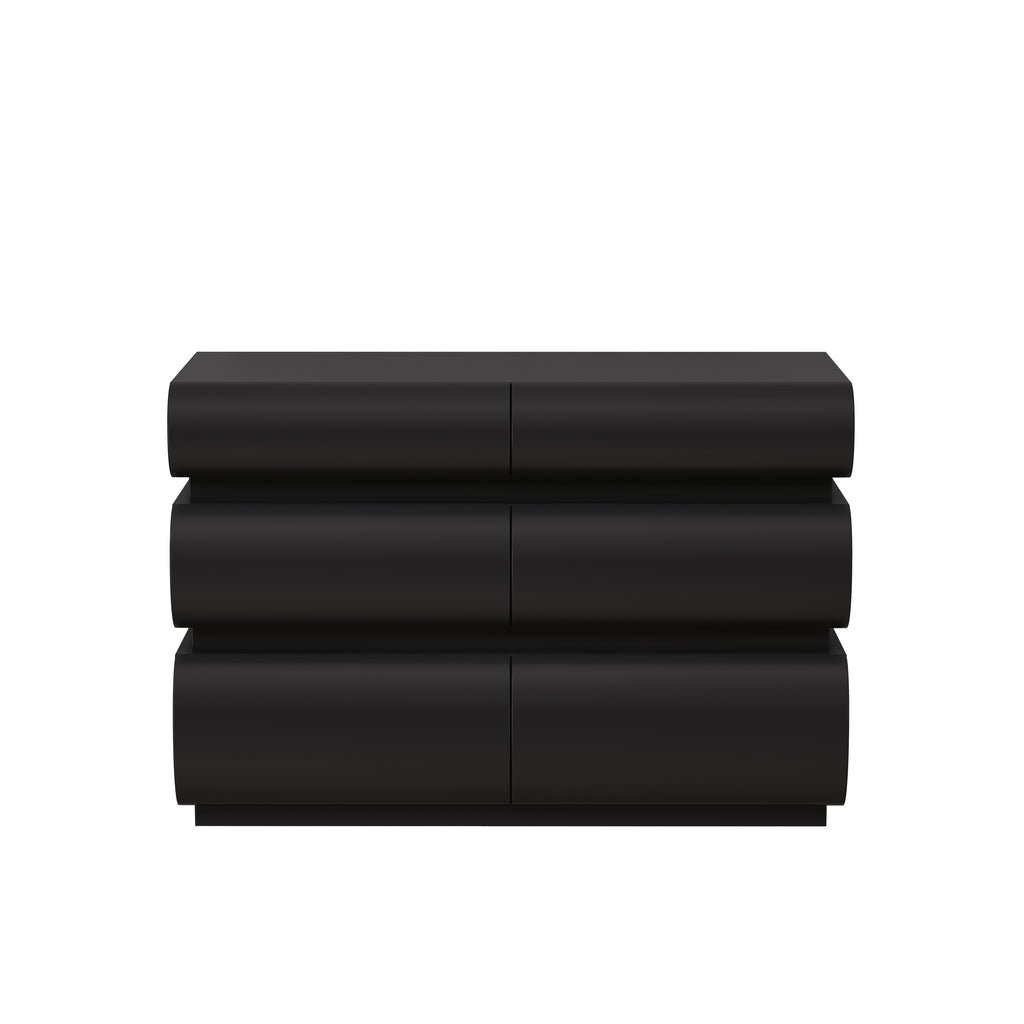 Minimalist Modern 6 Drawer Dresser in Black, Handle-Free Design with Wide Storage, MDF Construction, 43.31 x 15.75 x 29.53 inches - Grand Goldman Shop