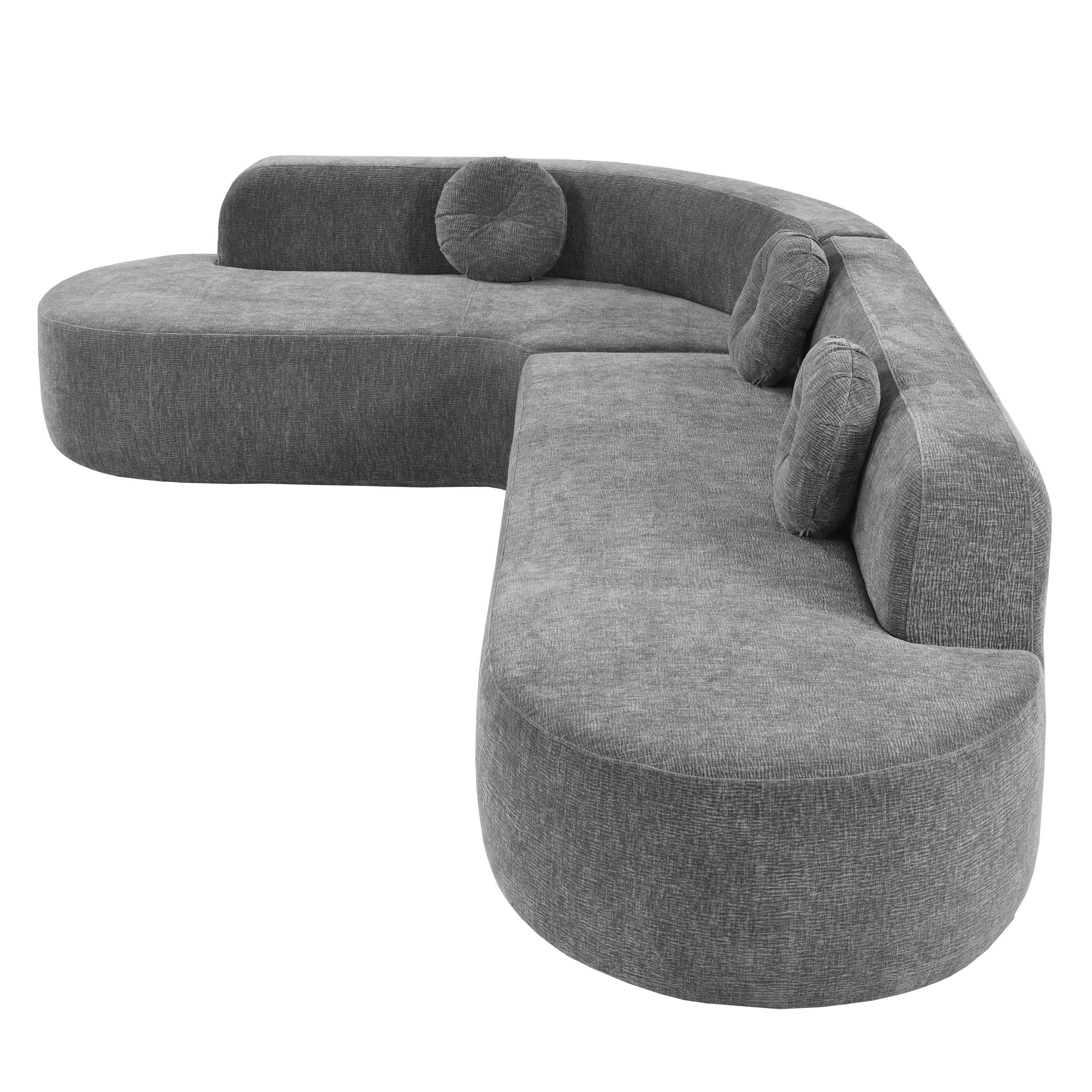 Mirod 122'' Extra Large Sectional Sofa Soft Fabric Upholstery, Elegant Curved Design with Three Round Cushions , High-Resilience Foam for Ultimate Comfort - Grand Goldman Shop