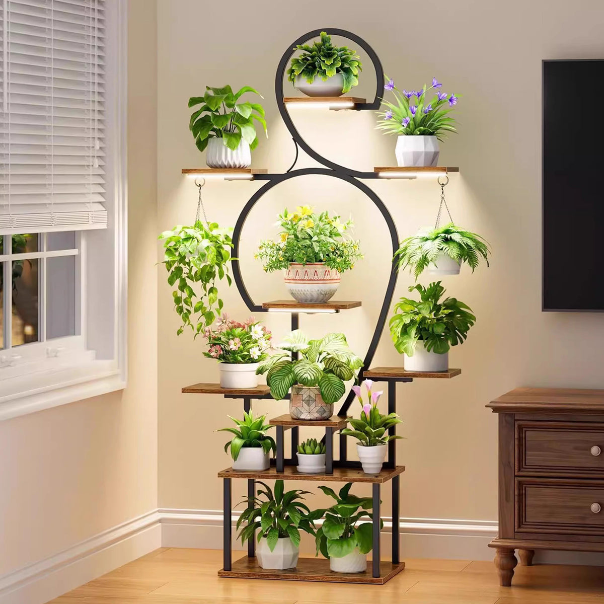 Plant Stand Indoor with Grow Light, 9-Tiered 63' Tall Indoor Plant Shelves for Multiple Plants, Large Metal Plant Shelf, Lighted Plant Stand for Indoor, Balcony, Living Room - Grand Goldman Shop