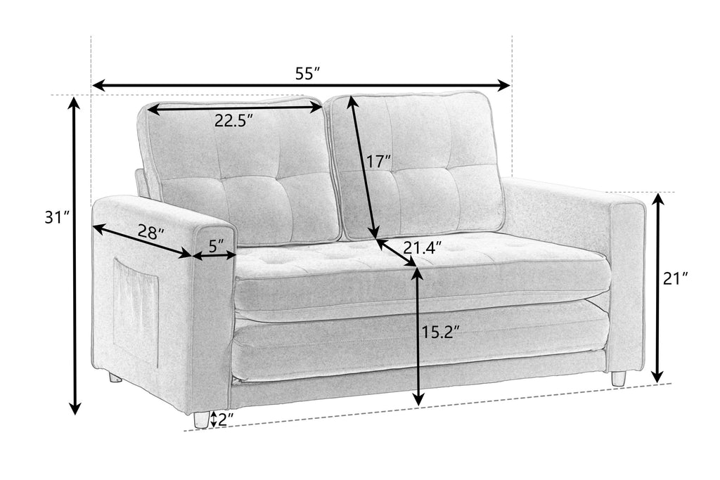 3 Fold Sofa,Convertible Futon Couch sleeper sofabed,Space saving loveseat,Pull Out Couch Bed for Living Room,Dark Gray & Light Gray & Beige,Velvet linen fabric - Grand Goldman Shop