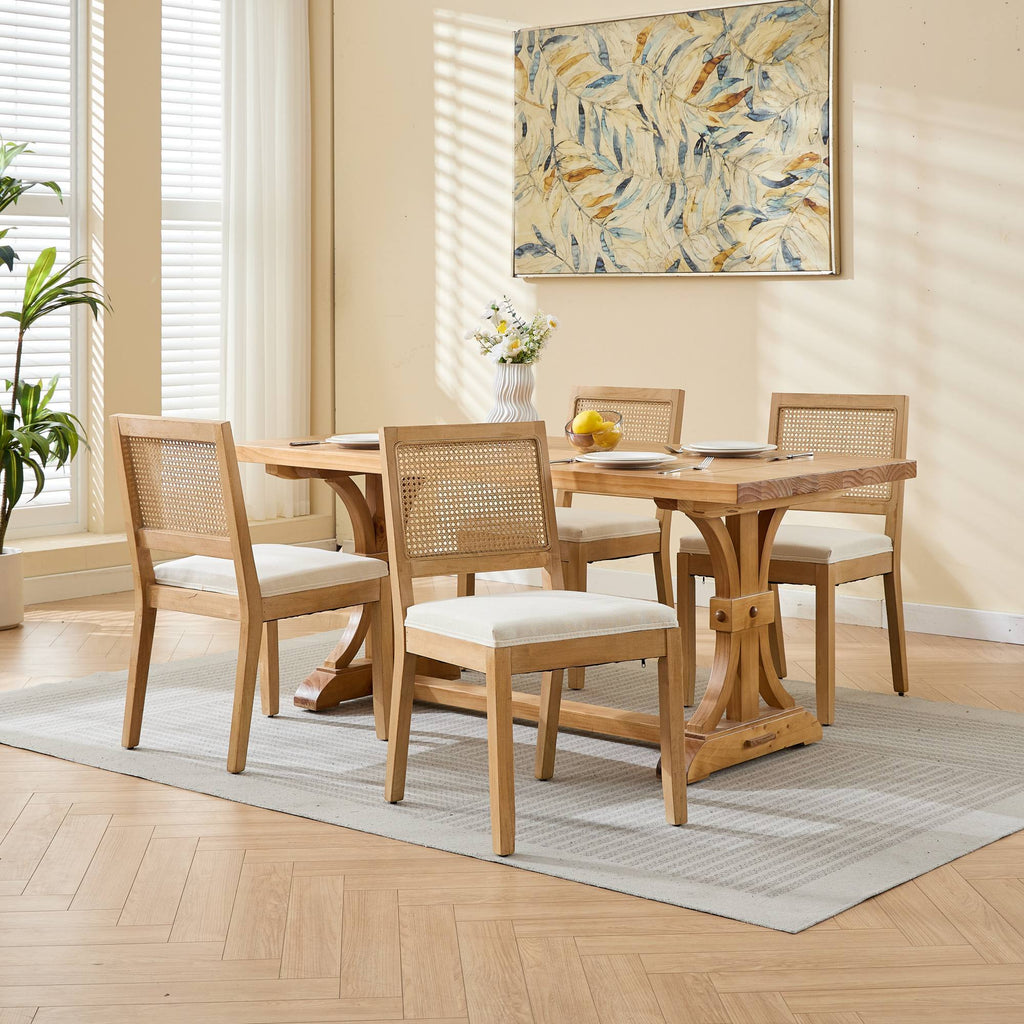 Farmhouse Rattan Dining Chairs Set of 2, Mid Century Modern Kitchen & Dining Room Chairs, Cane Upholstered Kitchen Side Chair with Natural Hardwood Frame, Beige - Grand Goldman Shop