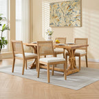 Farmhouse Rattan Dining Chairs Set of 2, Mid Century Modern Kitchen & Dining Room Chairs, Cane Upholstered Kitchen Side Chair with Natural Hardwood Frame, Beige - Grand Goldman Shop