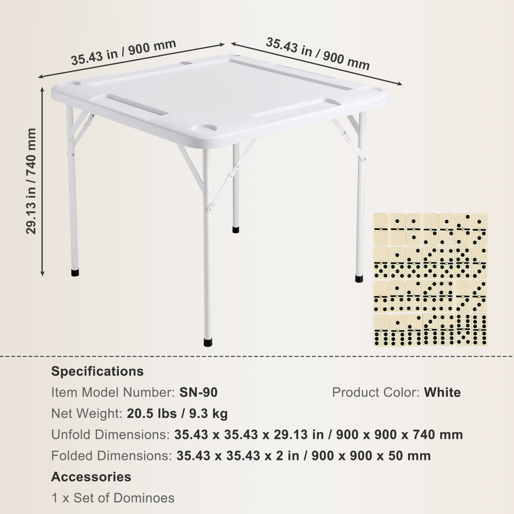 Mahjong Table 4 Player Folding Card Table & 4 Cup Holders Chip Trays White - Grand Goldman
