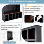 Farmhouse Wooden Hall Tree with 6 Hooks, Walnut Storage Bench with Adjustable Shelves,  4-in-1 Entryway Shoe Cabinet with Cubbies for Mudroom, Living Room, Black, 76.7'H (OLD SKU: N721S000044B) - Grand Goldman Shop