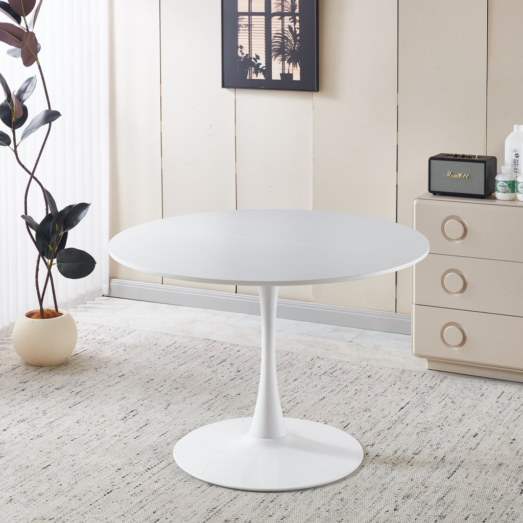 Mid-Century White Tulip Table with Round MDF Top and Metal Pedestal for 4-6 People, Coffee Table, Dining Table - Grand Goldman Shop