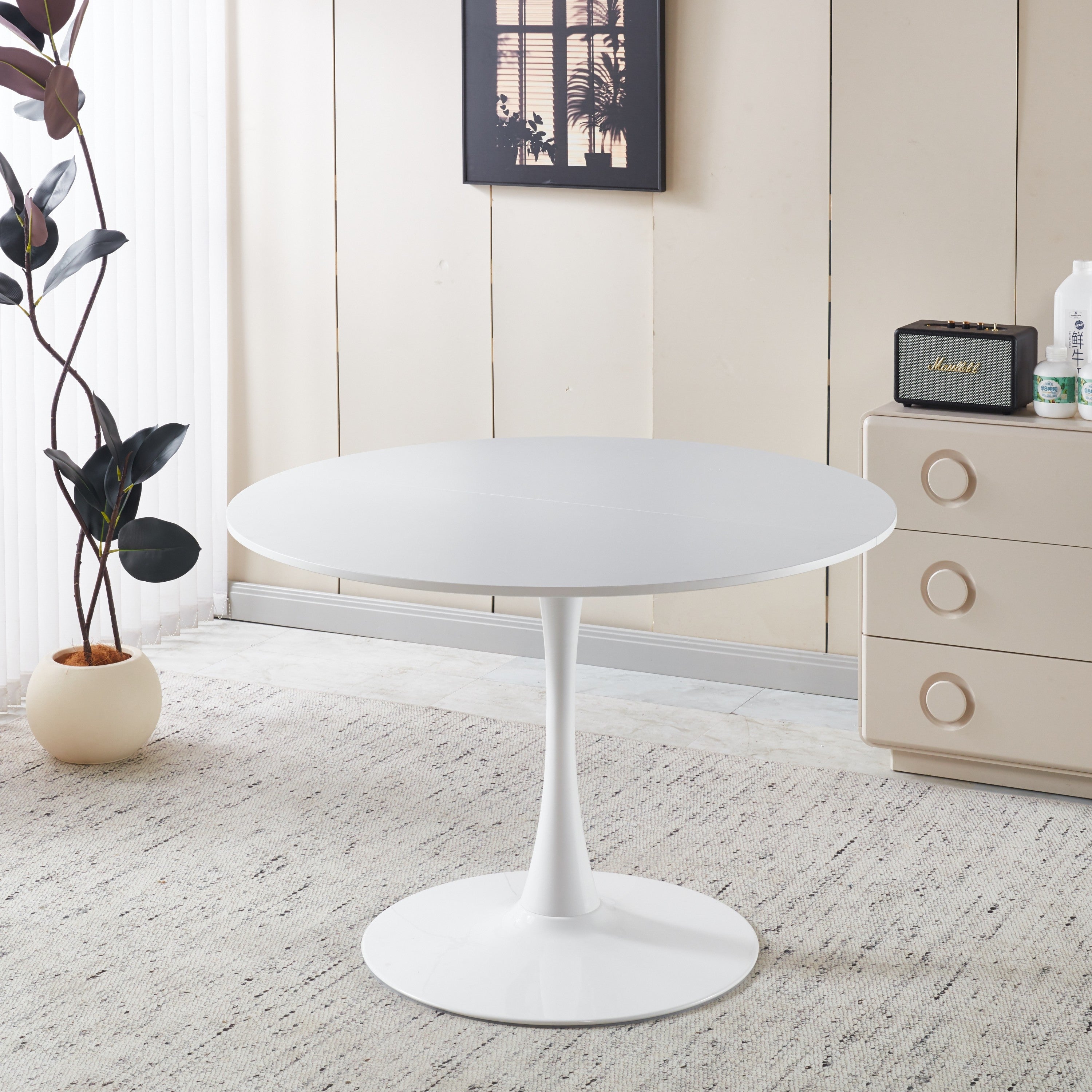 Mid-Century White Tulip Table with Round MDF Top and Metal Pedestal for 4-6 People, Coffee Table, Dining Table - Grand Goldman Shop
