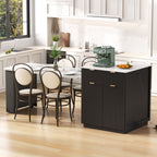 K&K 82.6' Fluted Kitchen Island with Extendable Dining Table for 4-6, Island Table for Kitchen with Power Outlet, Kitchen Table with Double-Side Storage, 2 Drawers 2 Side Open Shelves, Black - Grand Goldman Shop