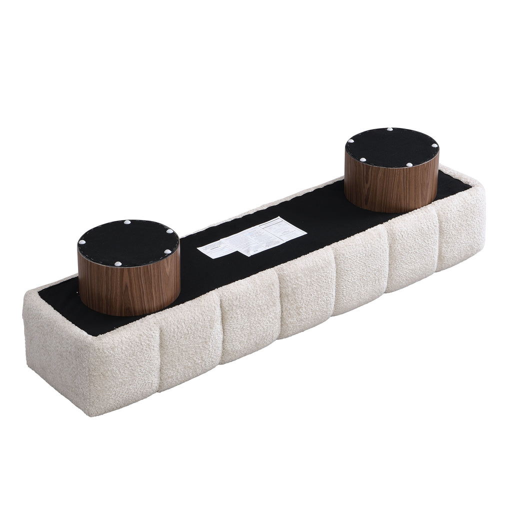 Upholstered Dining Bench for Dining Room, No-Assembly End of Bed Entryway Bench Ottoman for Bedroom Living Room, Beige Faux Fur Fabric Stool Top Wood Leg 300 LBS Weight Capacity - Grand Goldman Shop