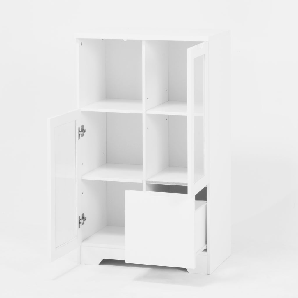 Modern MDF Painted Cabinet with Glass Doors and Drawer, White, for Bedroom and Living Room - Grand Goldman Shop