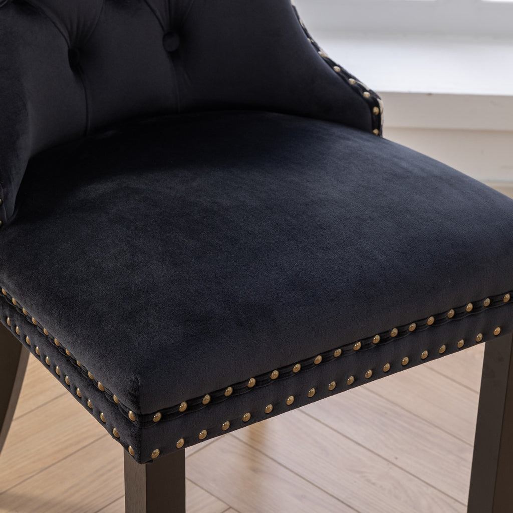 Classic Velvet Dining Chairs,  High-end Tufted Solid Wood Contemporary Velvet Upholstered Dining Chair with Wood Legs Nailhead, SET OF 2,Black and Patterned,SW2201BK - Grand Goldman Shop