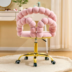 Pink Velvet Bubble Vanity Chair with Gold Base, 360° Swivel Height Adjustable Ergonomic Accent Chair, Cute Rolling Desk Chair