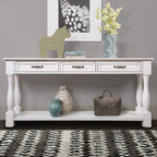 63inch Long Wood Console Table with 3 Drawers and 1 Bottom Shelf for Entryway Hallway Easy Assembly Extra-thick Sofa Table (Antique White) - Grand Goldman Shop