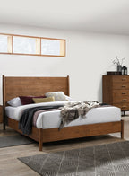 Walnut Color Panel Headboard 3pc Bedroom Set Eastern King Size Bed 2x Nightstands Wooden Mid-Century Modern Style - Grand Goldman Shop