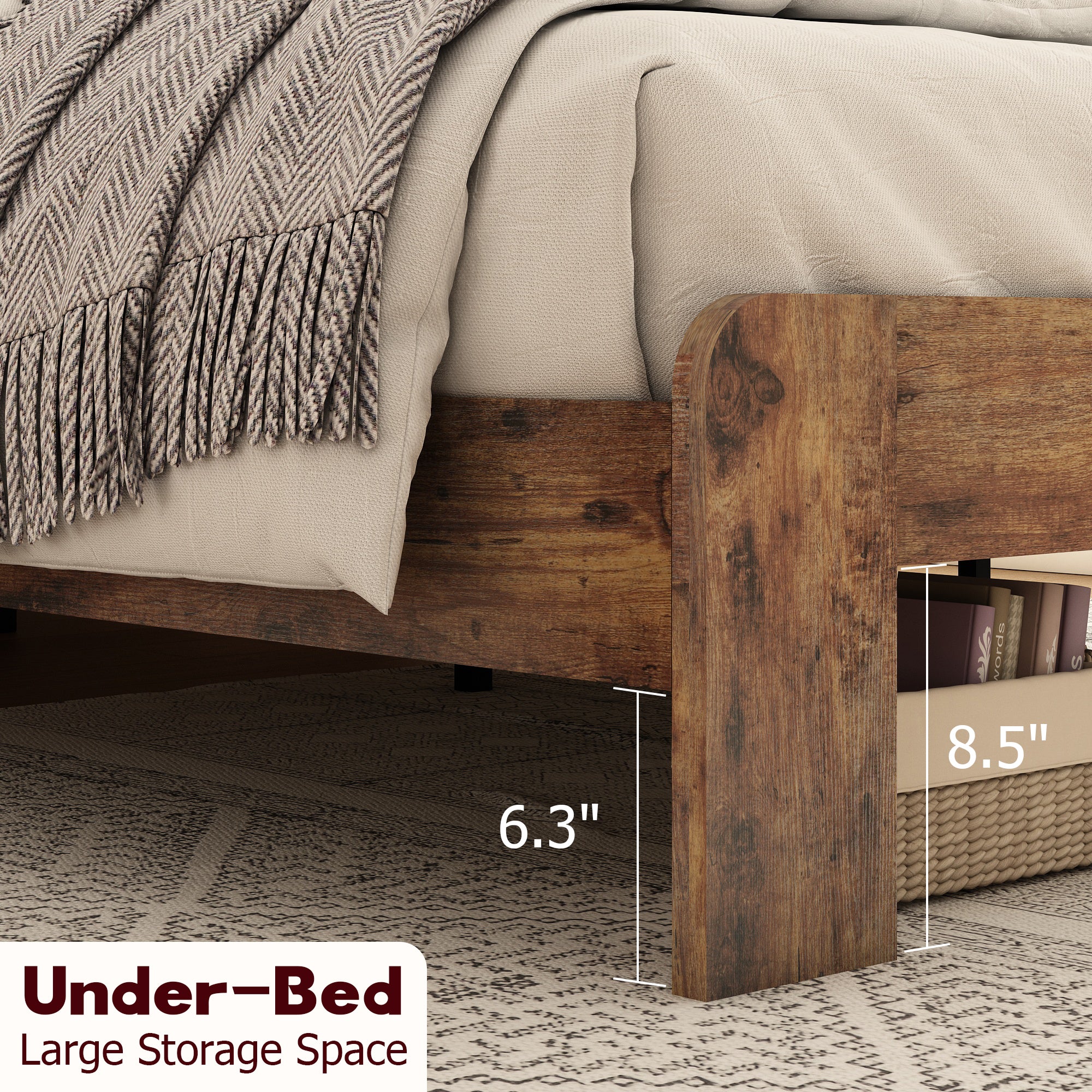 Bed Frame Queen Size, Wood Platform Bed Frame with Storage LED Light Headboard and 2 USB , Noise Free,No Box Spring Needed and Easy Assembly Tool,Large Under Bed Storage,Dark Brown - Grand Goldman Shop