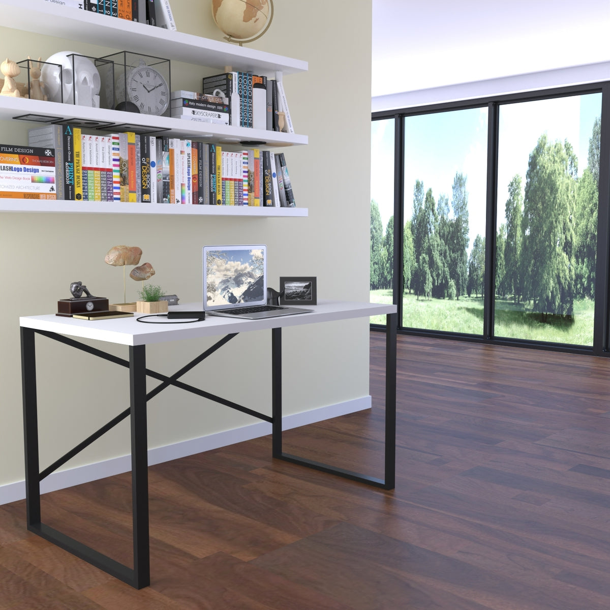 Furnish Home Store Lator Black Metal Frame 35' Wooden Top Small Writing and Computer  Desk for Teens Bedroom, White | Premium