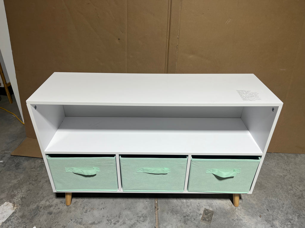 Kids bookcase with Collapsible Fabric Drawers, Children's Book Display, Toy Storage Cabinet Organizer, White/Green | Premium 