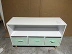 Kids bookcase with Collapsible Fabric Drawers, Children's Book Display, Toy Storage Cabinet Organizer, White/Green | Premium 