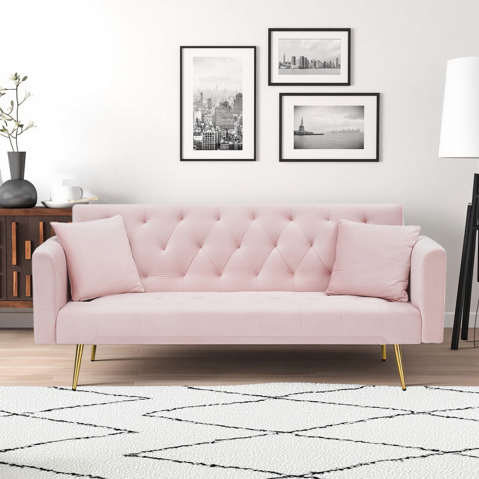 71 inch convertible love seat sofa, American retro pink velvet, suitable for small living room, bedroom, office - Grand Goldman Shop