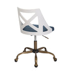 Task Chair in Antique Copper Metal, White Textured Wood, and Blue Fabric - Grand Goldman