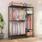 Heavy Duty Freestanding Clothes Rack, with 6 Adjustable Wire Shelves and 3 Garment Rails,Black Metal - Grand Goldman Shop