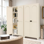 71'' 2 Shapely Doors Cabinet with Lock, Metal Storage Cabinet with Doors and Adjustable Shelves, for Bedroom, Living Room, Kitchen (Beige) - Grand Goldman Shop